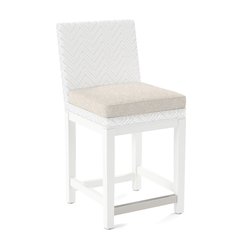 Upholstered Stool, Blue Buffalo Check; 0120-61, Frost White Finish