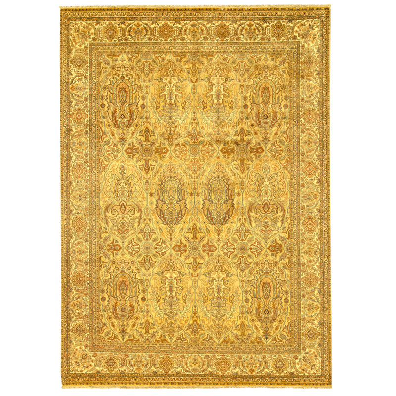 High-Quality Hand-Knotted Gold And Cream Area Rug