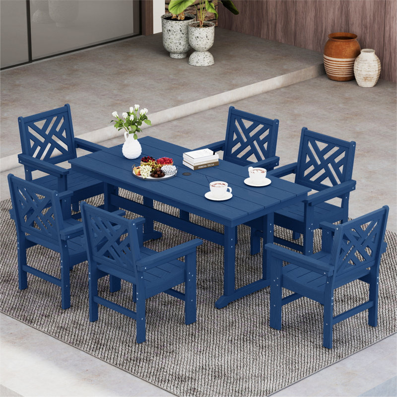 Outdoor Patio All Weather HDPE Dining Set Outdoor Patio All Weather Poly Dining Set Rectangular Table Poly Outdoor Chair 6-Person