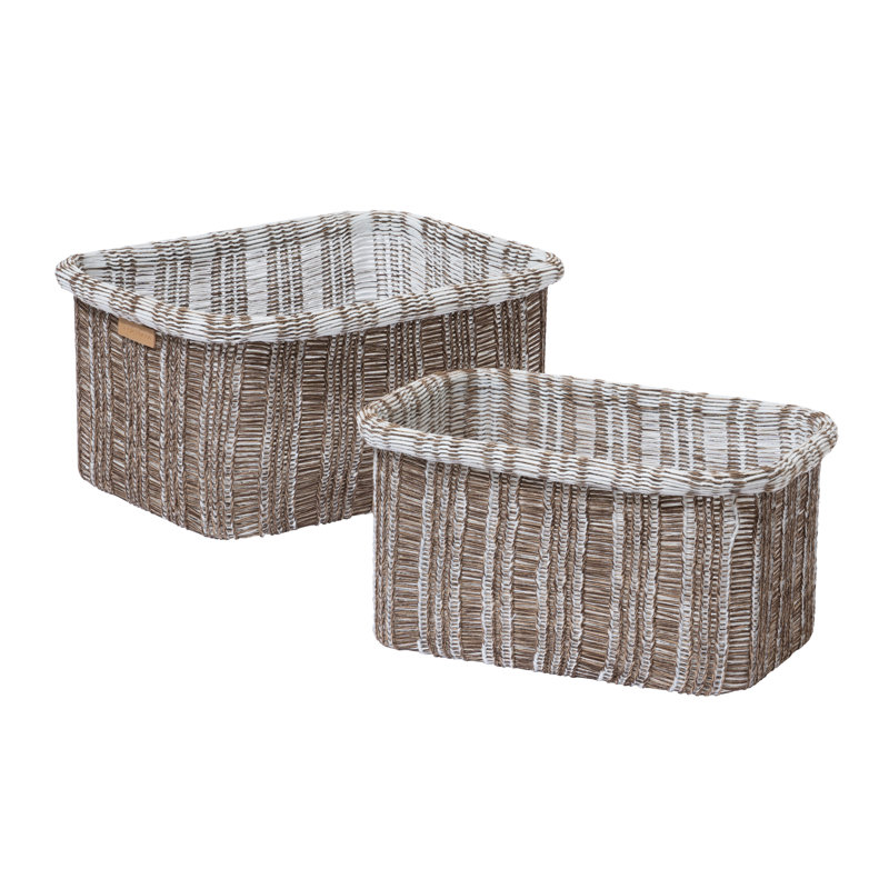 Ensemble de 2 paniers de rangement en tissu mélangé, Moka