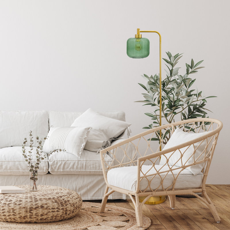 Jacobson Arched Ribbed Glass Floor Lamp, Green