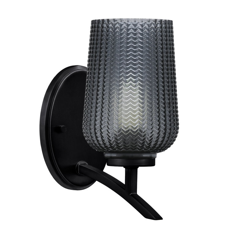 Applique murale lumineuse en verre texturé fumé 5 po Kurve, Noir mat