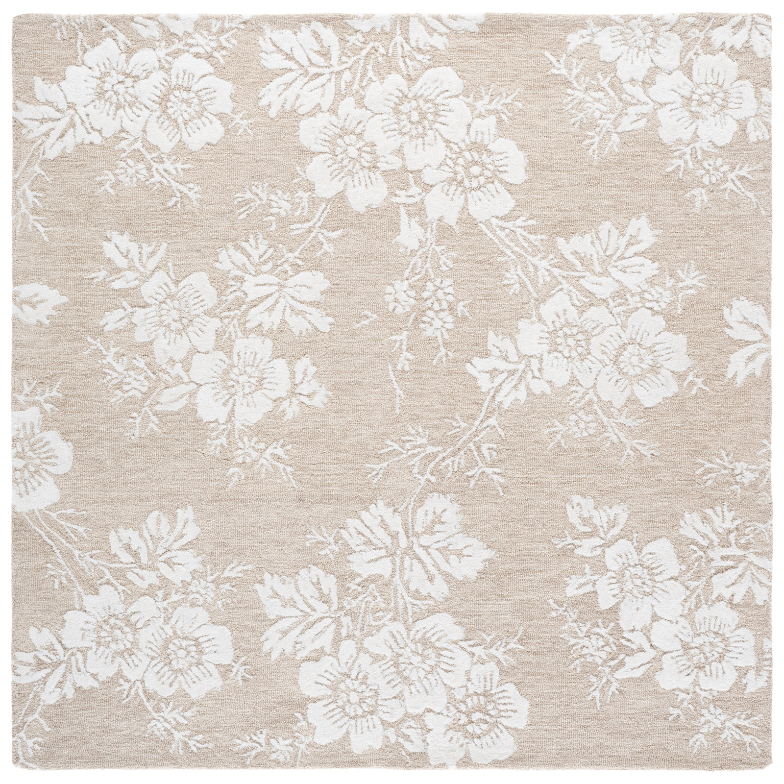 Hand-Tufted Wool Floral Rug, Square 6'