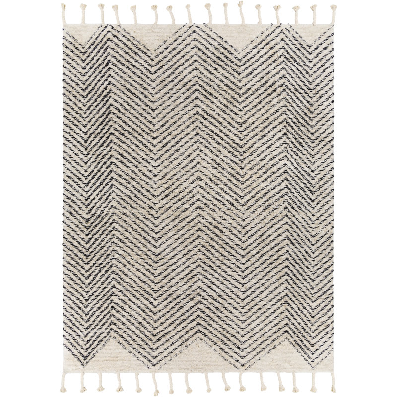 Tapis noir / beige en coton fabriqué à la main Clematite, Rectangle 2 pi 6 po x 4 pi