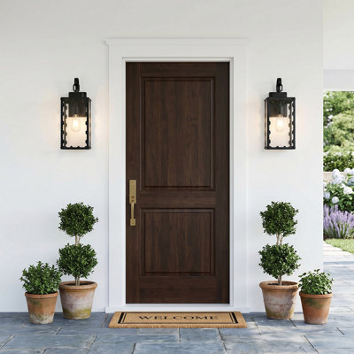 Appliques murales d'extérieur de grande taille, luminaire d'extérieur surdimensionné noir mat de 18 pouces avec verre transparent, éclairage de porche avant imperméable, appliques modernes pour maison, garage, répertorié ETL (dents de scie)