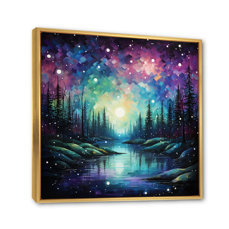 Aurore boréale, lumières dansantes, impression sur toile, Cadre flottant doré, H 30 po x l 30 po x P 1 po