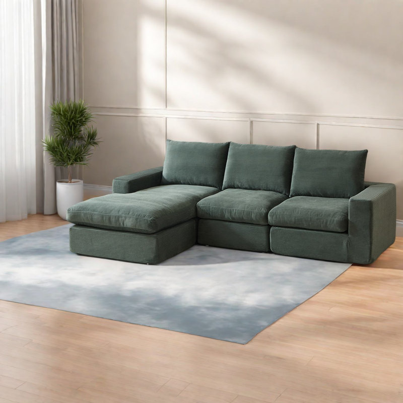 Modulaires spacieux en velours côtelé moderne avec méridienne, sans assemblage pour la maison