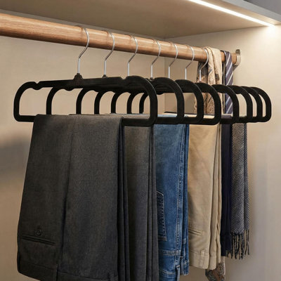 Velvet Hangers 20-Pack, Ultra-Slim Non-Slip Suit & Pant Hangers with 360° Rotating Hook, Space-Saving Wardrobe Organizer with 10 Connector Hooks for Vertical Storage