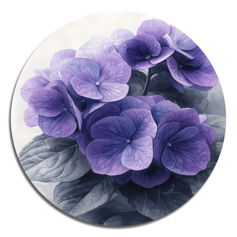«Purple Highlight Hydrangea I - Hydrangea», impression murale en métal traditionnelle mauve, H 16 po x l 16 po
