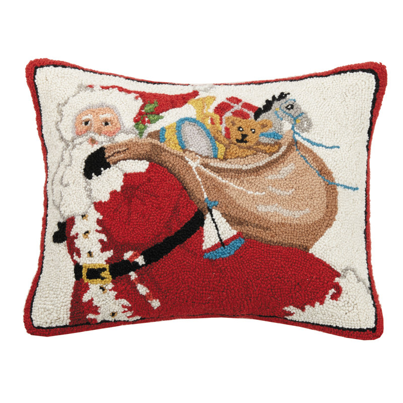 Santa with Bag of Presents Wool Hook Pillow