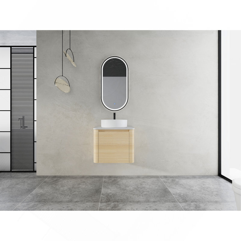 Meuble-lavabo mural 24 po avec lavabo d'art en céramique et 1 porte à fermeture en douceur, contreplaqué, 24"