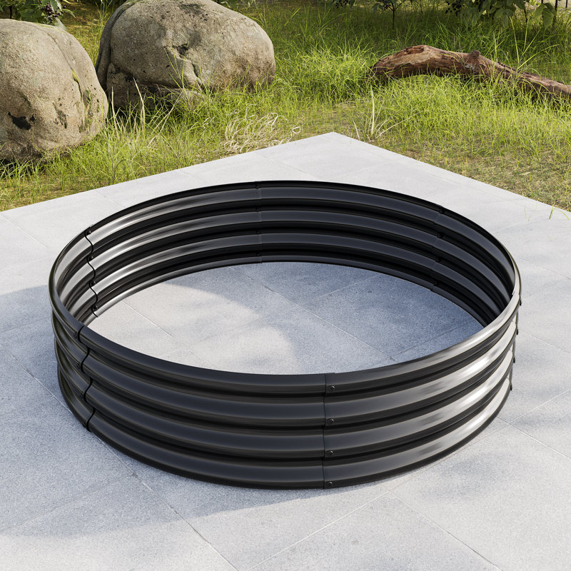 Lit de jardin surélevé rond en métal, H 11,42 po x l 47,24 po x P 47,24 po, Noir