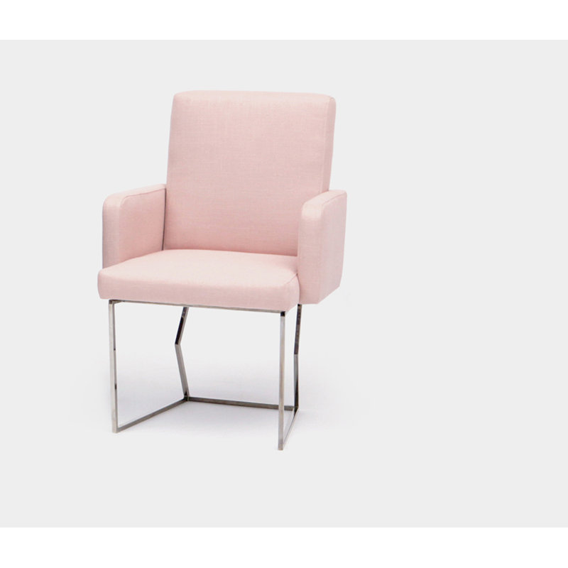 Upholstered Arm Chair, Blush Linen Blend, Chrome