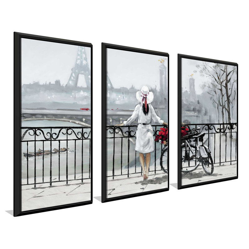 «Lady in Paris» par E. Anthony Orme, reproduction sur toile flottante 3 pièces, H 33,5 po x l 52,5 po x P 2 po