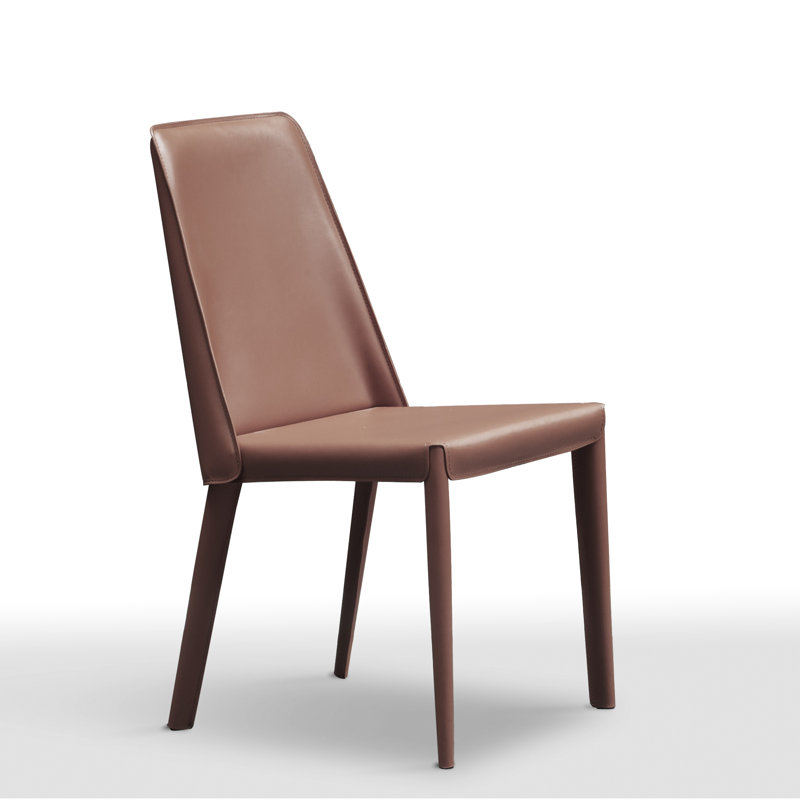 17.75'' H Genuine Leather Upholstered Metal Side Chair, Mocha