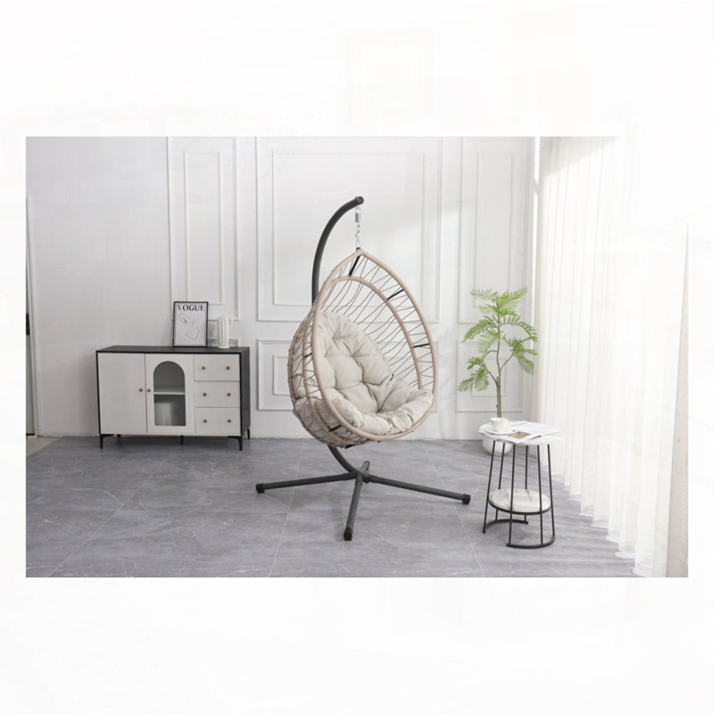 Patio Wicker Swing Egg Chair with Stand, Light Grey, Light Grey, 42.5"