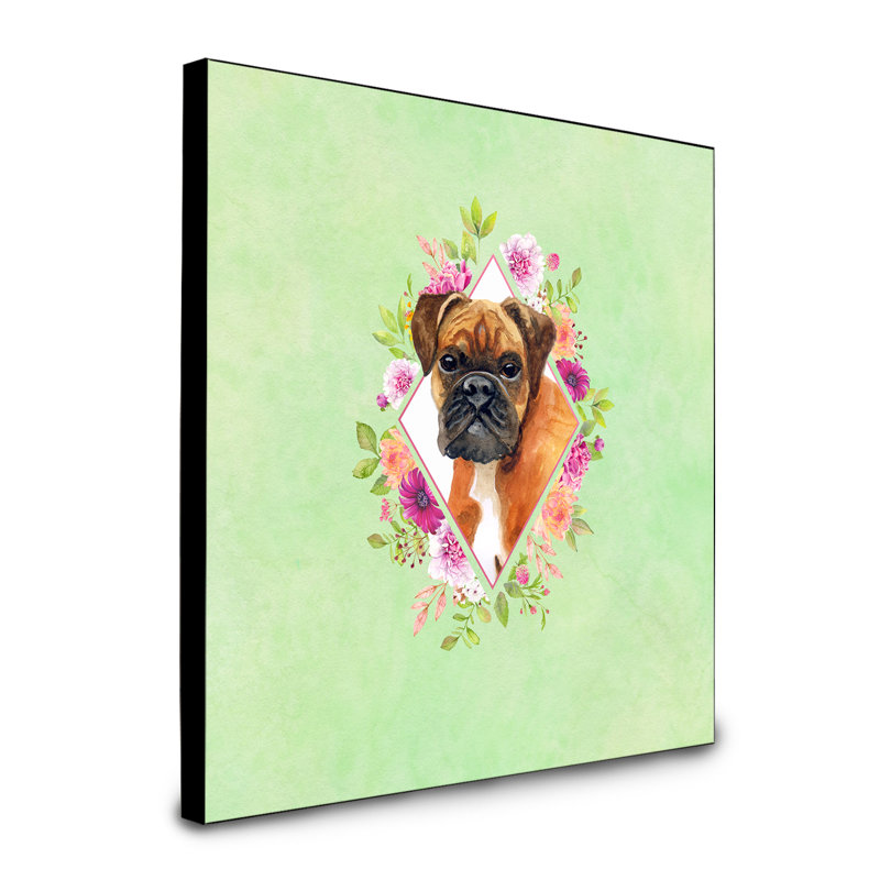Panneau mural Dollman Flowers, Vert, Boxer brun foncé