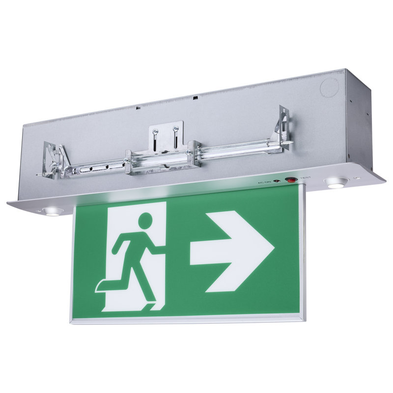 Enseigne de sortie / lumière de secours combinée à bord couru vert - 120-347V - Secours 2hr - Simple / double face - Encastré de qualité supérieure - Lampes à haut rendement