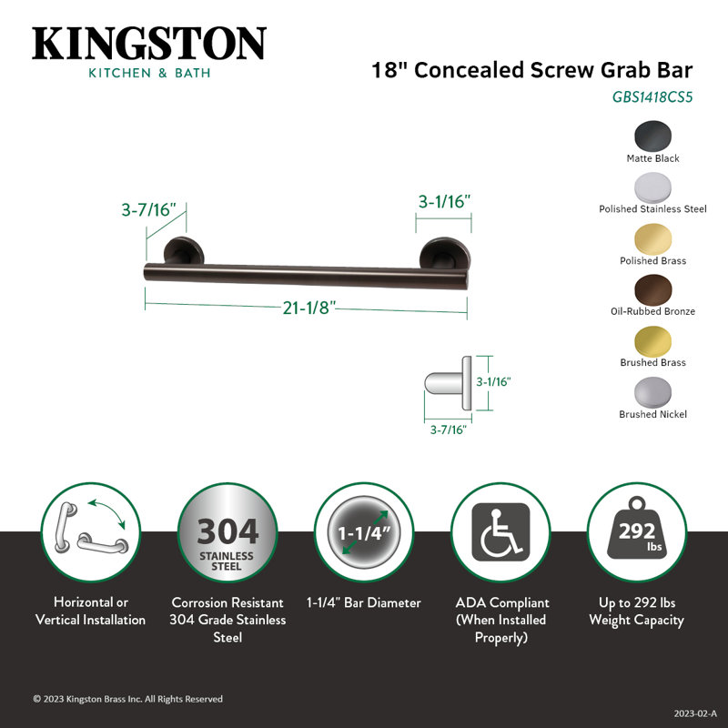 Kingston Brass Berwyn Grab Bar, Polished Stainless Steel, 21.13" W
