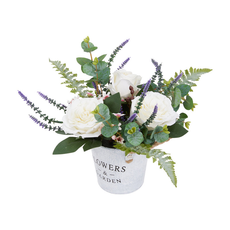 Rose Arrangement in Planter, White