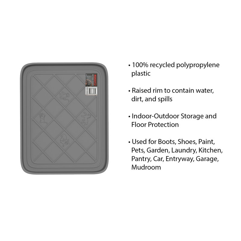 All Weather Boot Tray - Small Water Resistant Plastic Utility Shoe Mat for Indoor and Outdoor Use, Gray