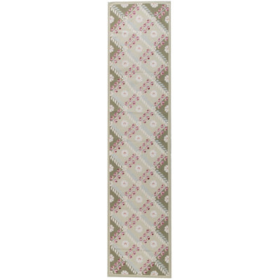 Hand-Knotted High-Quality Green Runner