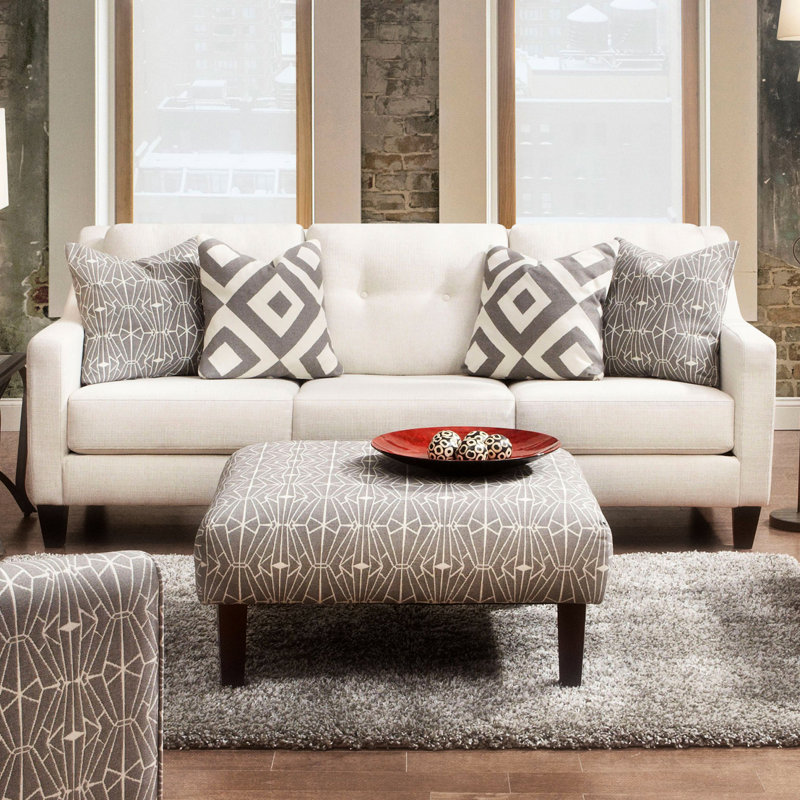 Contemporary Style Square Upholstery , Triangle Pattern, High - Density Foam, Neutral Colour Scheme, 36"L X 36"W 17"H, Middle Leg Structural Support, 1Pc