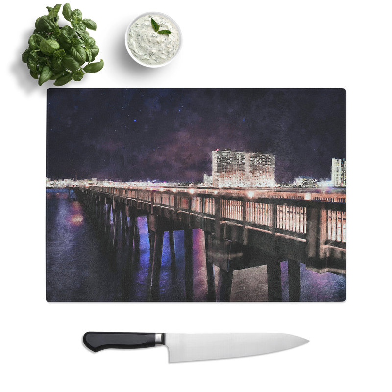 Panama City Beach Pier Painting Chopping Board, 0.4cm H x 20cm W x 28.5cm L