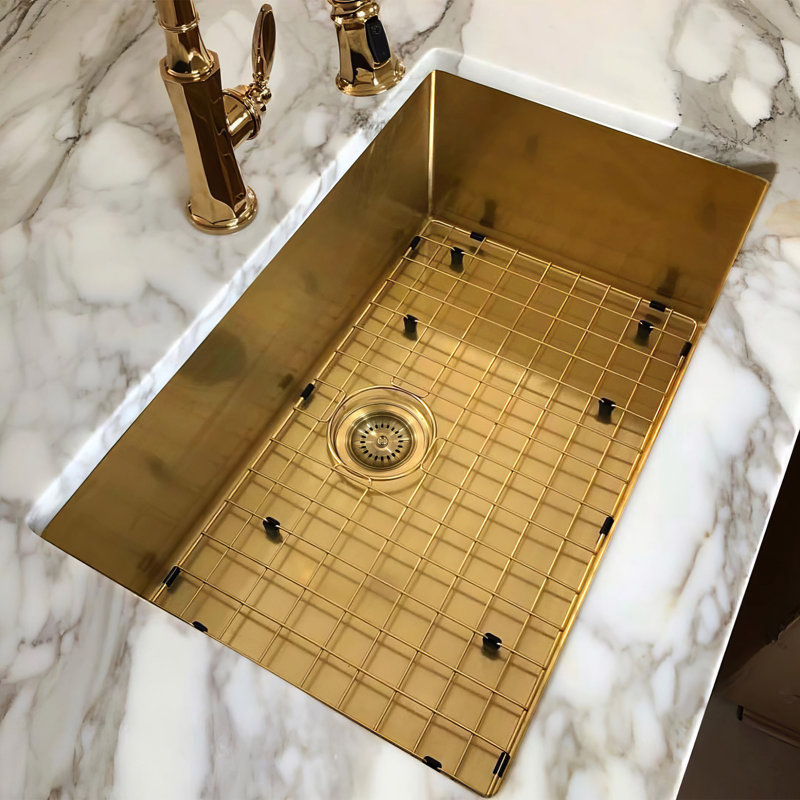 Noah Plus 33" L x 18" W Dual Mount Kitchen Sink with Basket Strainer, Brass