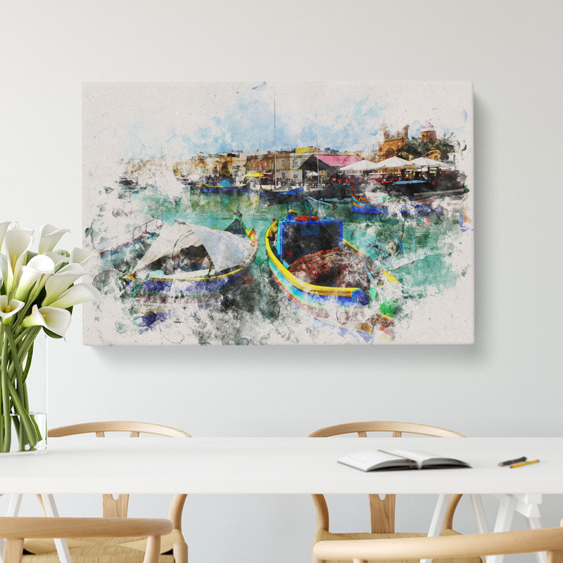 Fishing Boats In Malta - Wrapped Canvas Painting, 60cm H x 91cm W x 3cm D