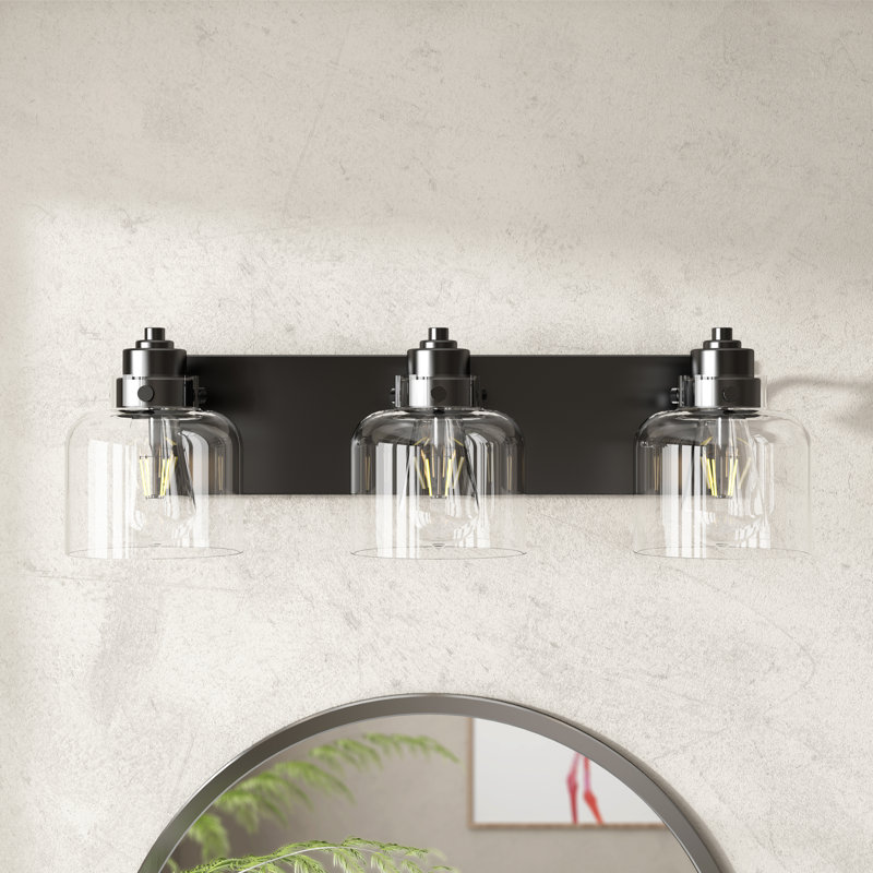 Beaudoin 23 in. 3-Light Classic Dimmable Vanity Light in Matte Black with Clear Glass Shade, Matte Black