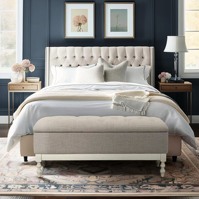 Banc de rangement capitonné, banc de chambre rembourré