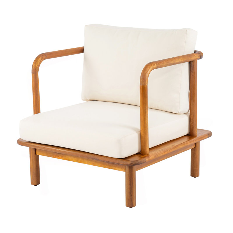 Fauteuil club en acacia avec coussin crème
