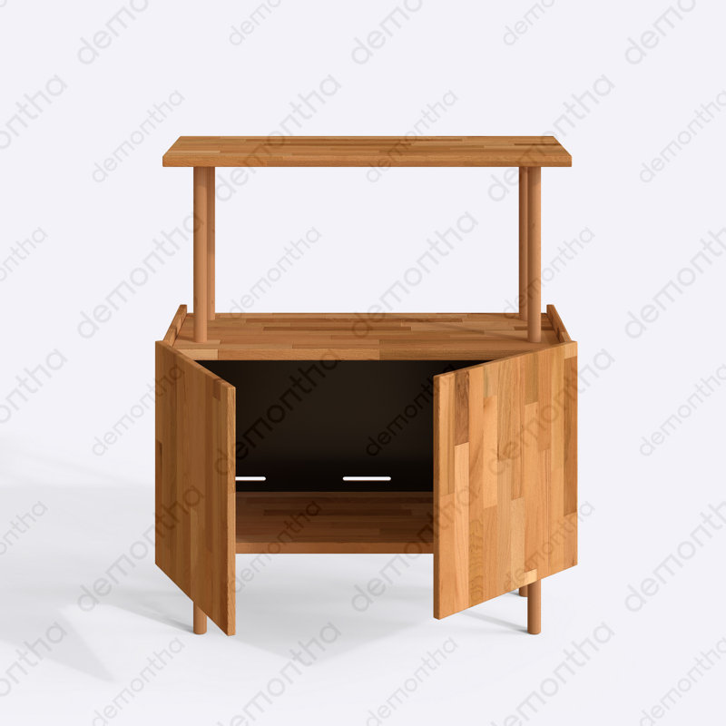Marceille 3-Shelf Modern Buffet With Cabinet – Solid Wood Storage Sideboard