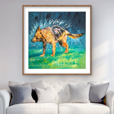 Spin-dry Wet German Shepherd - Dog Livingroom Framed Print