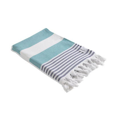 Peshtemal à rayures marines avec doublure en tissu éponge, serviette de bain ou de plage turque de luxe 100% coton biologique, 68 po x 37 po