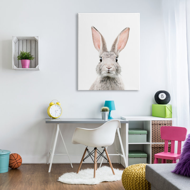 «Rabbit Face», art mural sur toile par Sissi et Seb, H 48 po x l 36 po x P 1,5 po
