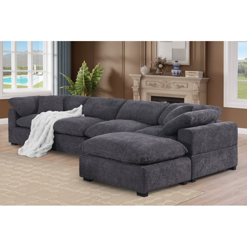 Méridienne modulaire rembourrée de 143,2 po Weikko, Gris foncé