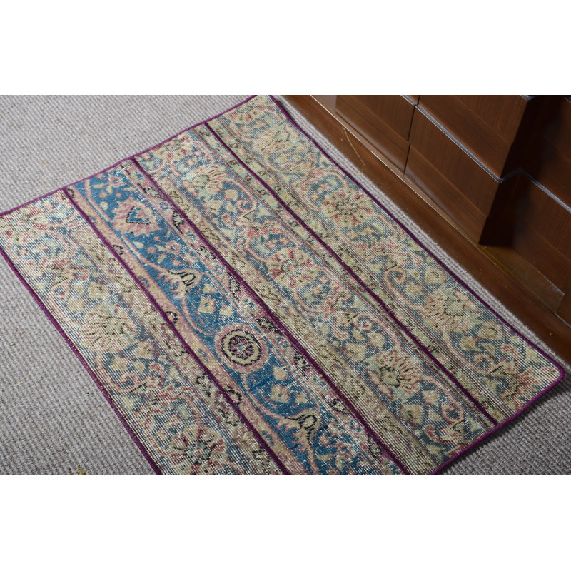 Vintage Turkish Rug with Small Floral Pattern: A Colorful Boho Accent for Home Floors and Doors