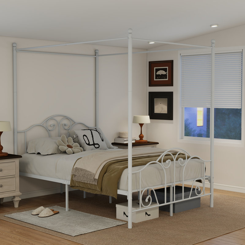 Canopy Metal Bed Frame, Full, White