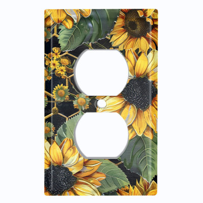 Metal Light Switch Plate Cover Standard Size 4 Gang Toggle - Honeycomb and Sunflowers
