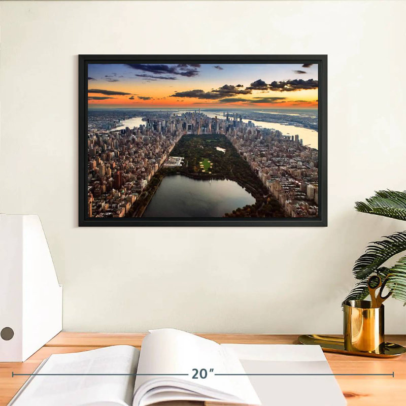 NY Central Park Aerial View, Floating Frame Black, 13" X 9"