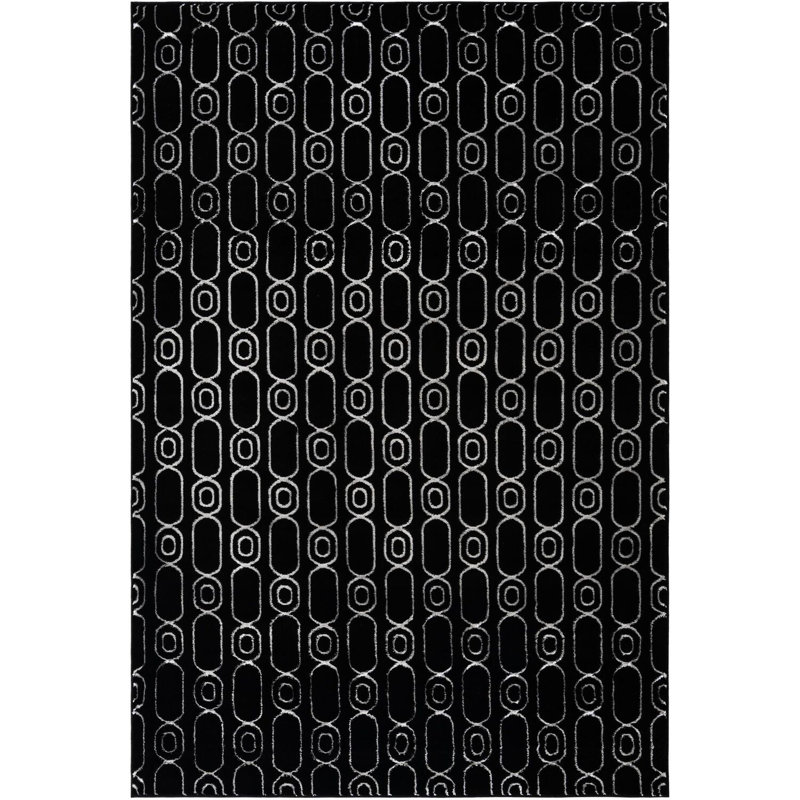 Tapis contemporain noir et argenté Vincente, Rectangle 6 pi 1 po x 9 pi