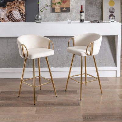 2 Stools, Footrest, Velvet + Golden Leg, Modern Seating Touch 2, Leg With Cozy