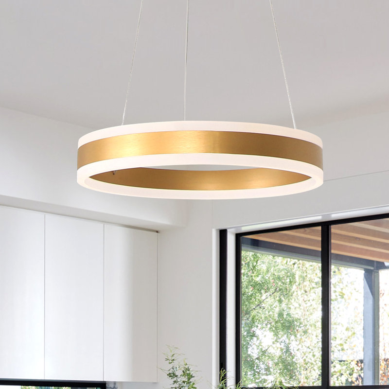 Luminaire suspendu à DEL Dilnoza, 59" H x 15.7" W x 15.7" D, Doré