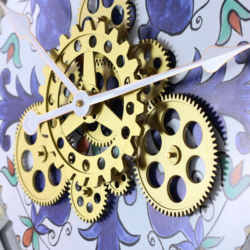 Wall Clock 24" for Living Room Decor with Real moving Gears, Maiori