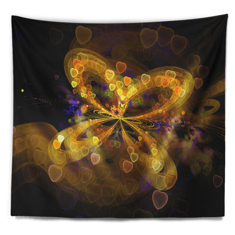 Tapisserie à motif floral à papillon jaune et à fixation murale, H 68 po x l 80 po