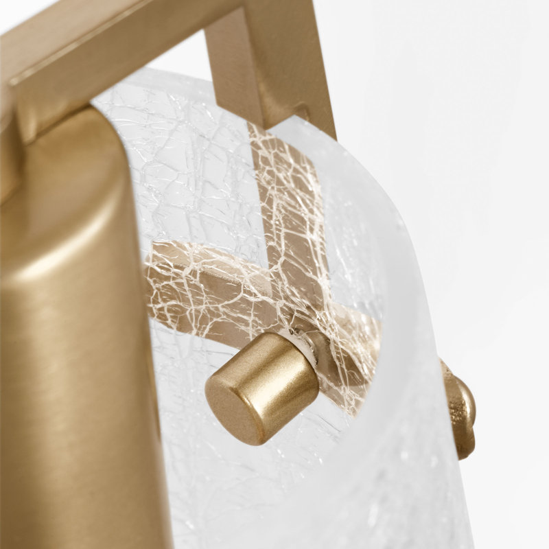 Crofton Bathroom Bedroom Wall Fixture With Clear Crackle Glass Shade, 9" H x 24" W x 7.5" D, Satin Brass, 3 Lights