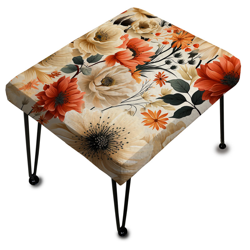 Red And Beige Flowers Chrysanthemums Pattern - Floral Rectangle Ottoman