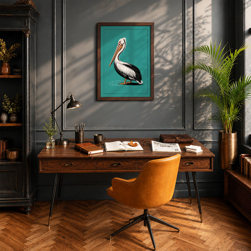 Graphic Pelican Modern - Framed Print, Walnut, A4 - 29.7 x 21.0 cm